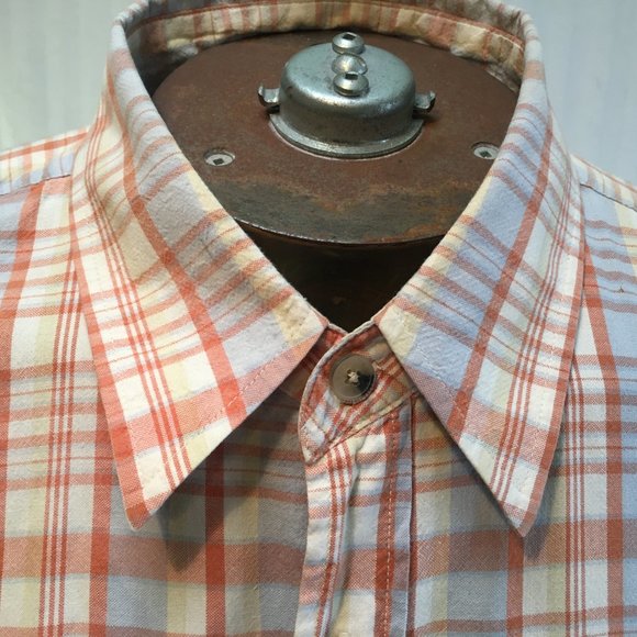 Exco Jeans Mens Vintage Orange Blue Plaid Button Down Shirt Short Sleeve Sz 2XL - Picture 3 of 16